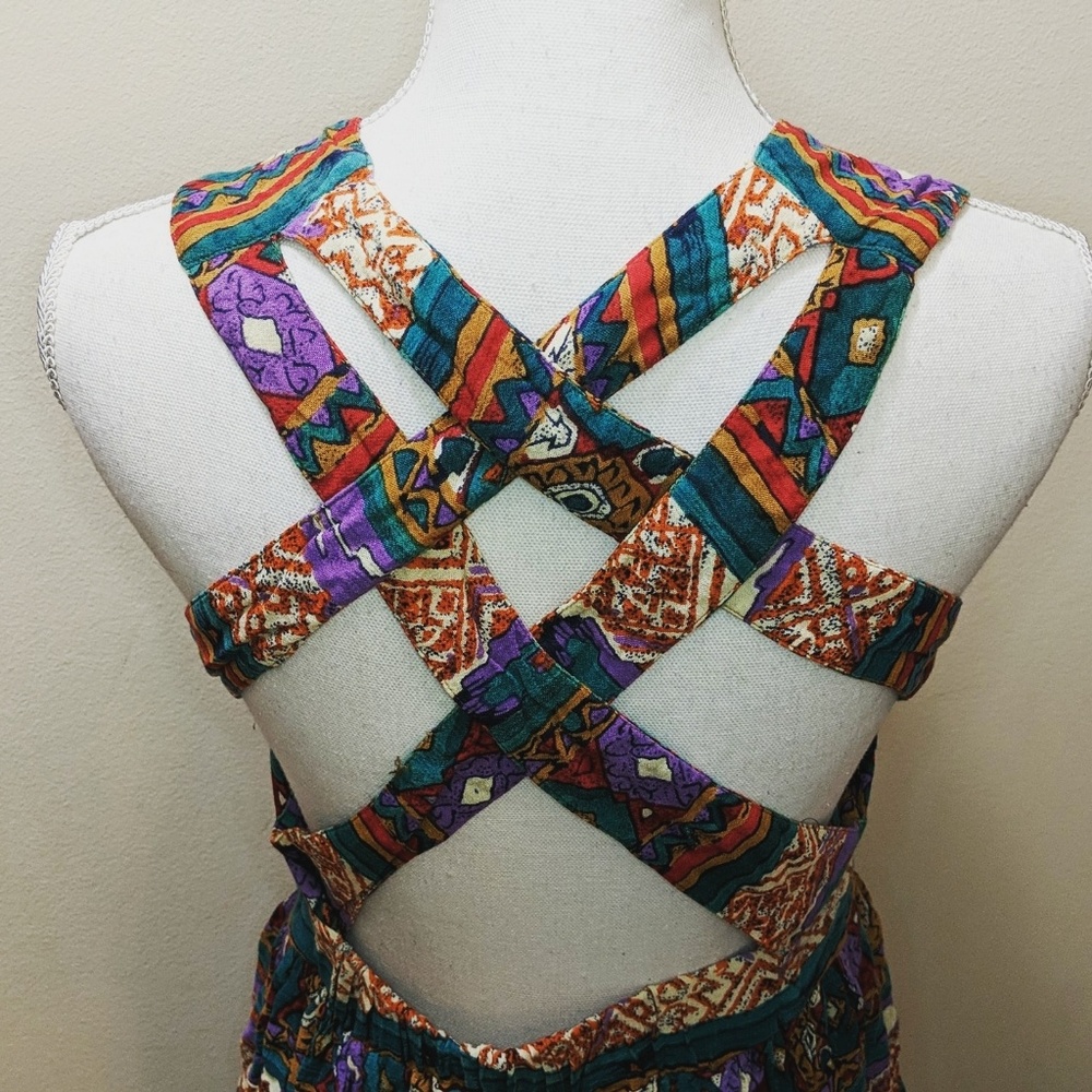 🔴MinkPink Crossed Aztec Purple Green Dress - Picture 3 of 7